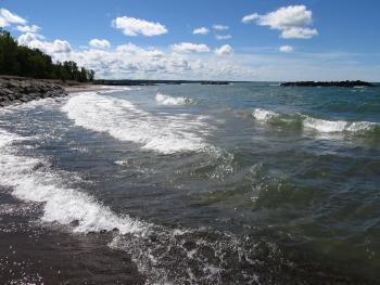 Lake Erie waves cresting at the shoreline